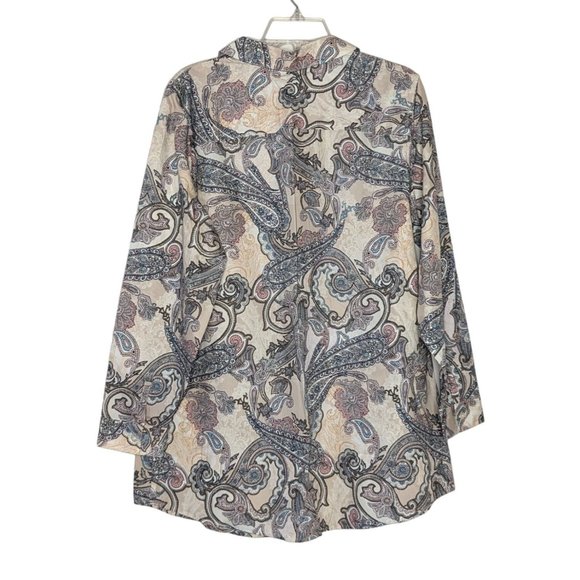 Chico's Blush Scrolls Andie Pa long sleeve button front no-iron Shirt sz 2 sz 12 - Picture 2 of 4